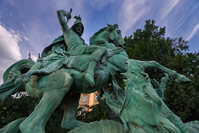 Monument of St George killing the dragon in town Zagreb, Croatia