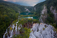 Waterfall Sastavci in sunset, National Park Plitvice Lakes, Croatia