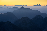 A view on Italian Julian Alps from slovenian mountain Mangrt in national park Triglav, Goriska/Slovenia