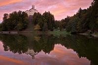 Famous castle Trakoscan at autumn dawn, Zagorje, Croatia