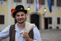 A young man dressed in historical clothes in old town Zagreb, Croatia