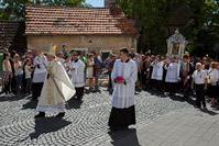 Famous painting of "Miraculous Madonna of Sinj" is taken out on a street procession, Croatia