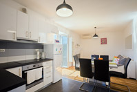 Kitchen, dining area and living room of apartment Ivanov in place Poljana on island Ugljan, Dalmatia, Croatia