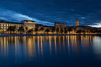 Waterfront of town Split in dawn; Dalmatia, Croatia
