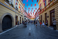 Famous street of town Varazdin decorated during festival Spancirfest, Croatia