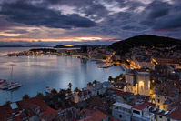 Elevated view on town Split in the evening blue hour, Croatia