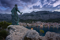 Statue of St Peter watching over town Makarska, Dalmatia, Croatia