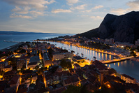 Omis town and river Cetina delta in sunset, Croatia