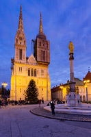 Cathedral decorated for the advent in town Zagreb, Croatia
