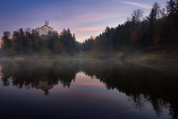 Famous castle Trakoscan at autumn dawn, Zagorje, Croatia