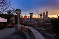 Panoramic view on Zagreb city cathedral from the Strossmayer promenade during the advent, Croatia