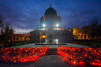 Candles left from All Saint's Day on cemetery Mirogoj in town Zagreb, Croatia