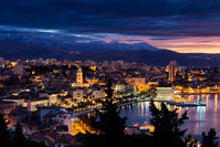 Panorama of town Split at dawn, Dalmatia, Croatia