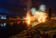 Bonfires and fireworks at the river Kupa in town Karlovac, Croatia