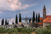 Panoramic view from Franciscan monastery Our Lady of the Angels above town Orebic, peninsula Peljesac, Dalmatia, Croatia