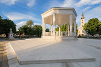 Music pavilion and the Cathedral of Saint Teresa in town Bjelovar